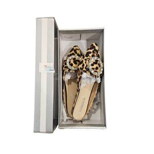 Taomengsi | Leopard Print Rhinestone Slip On Flats | Size 6